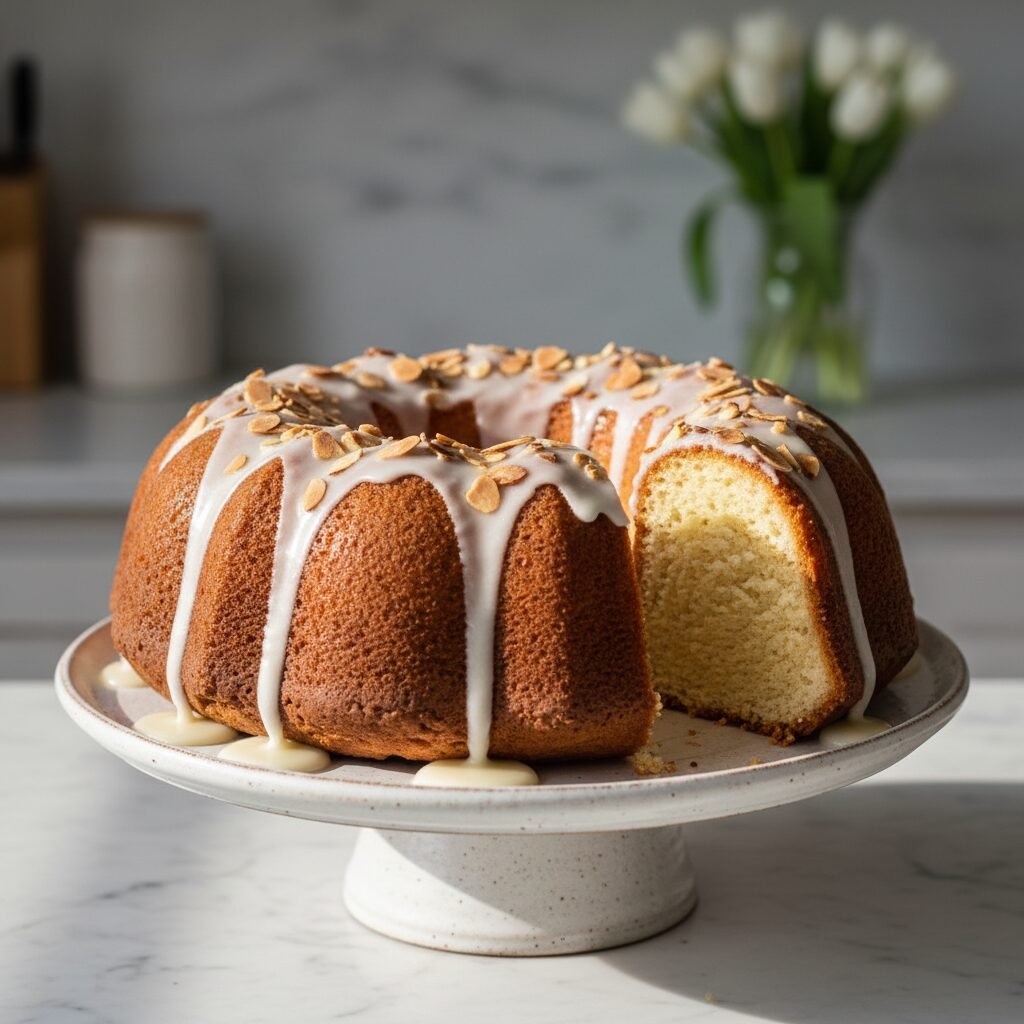 The Ultimate Moist Almond Bundt Cake with Amaretto Glaze