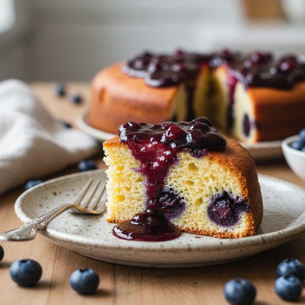 Ultra-Moist Blueberry Cake with Fresh Berry Compote