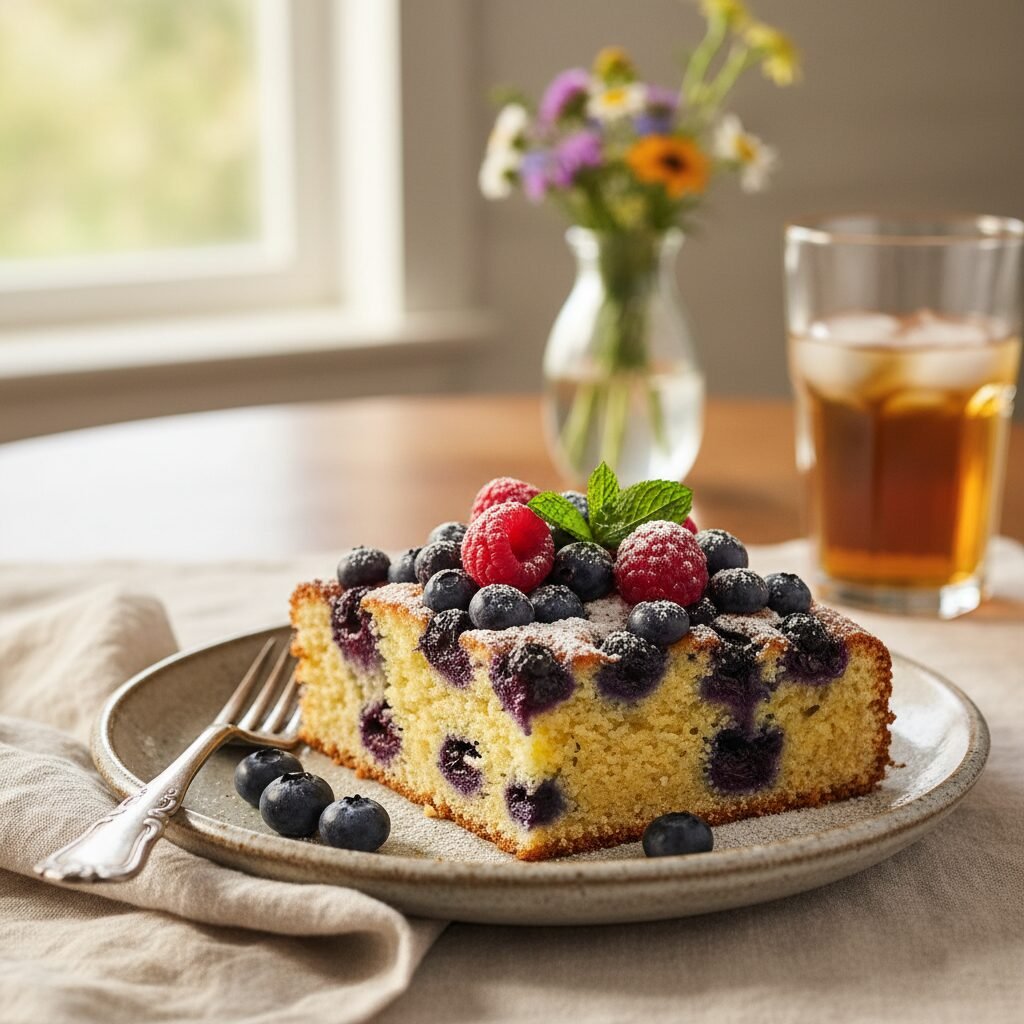The Ultimate Moist Blueberry Cake With Fresh Berry Topping