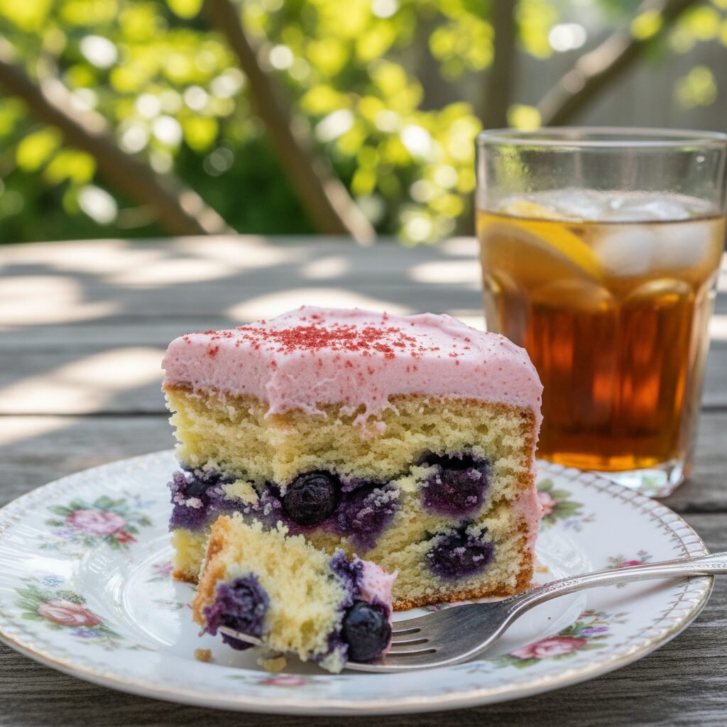 The Ultimate Moist Blueberry Cake with Fresh Strawberry Buttercream Frosting