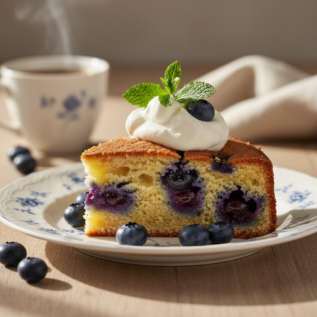 The Ultimate Moist Blueberry Cake with Homemade Whipped Cream