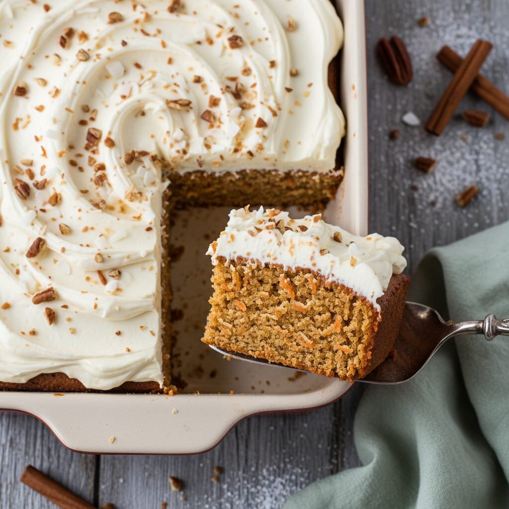 The Ultimate Moist Carrot Sheet Cake With Coconut & Cream Cheese Frosting