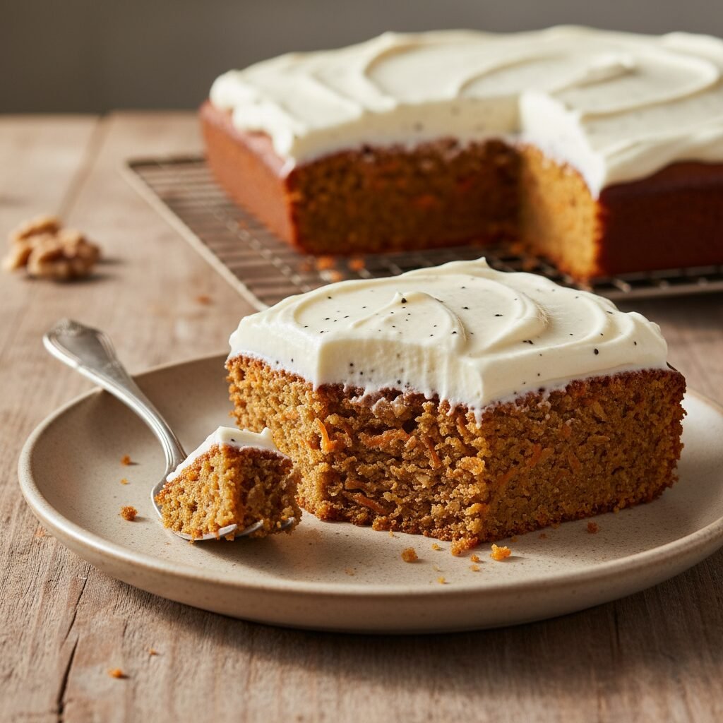 The Ultimate Moist Carrot Sheet Cake with Whipped Vanilla Frosting