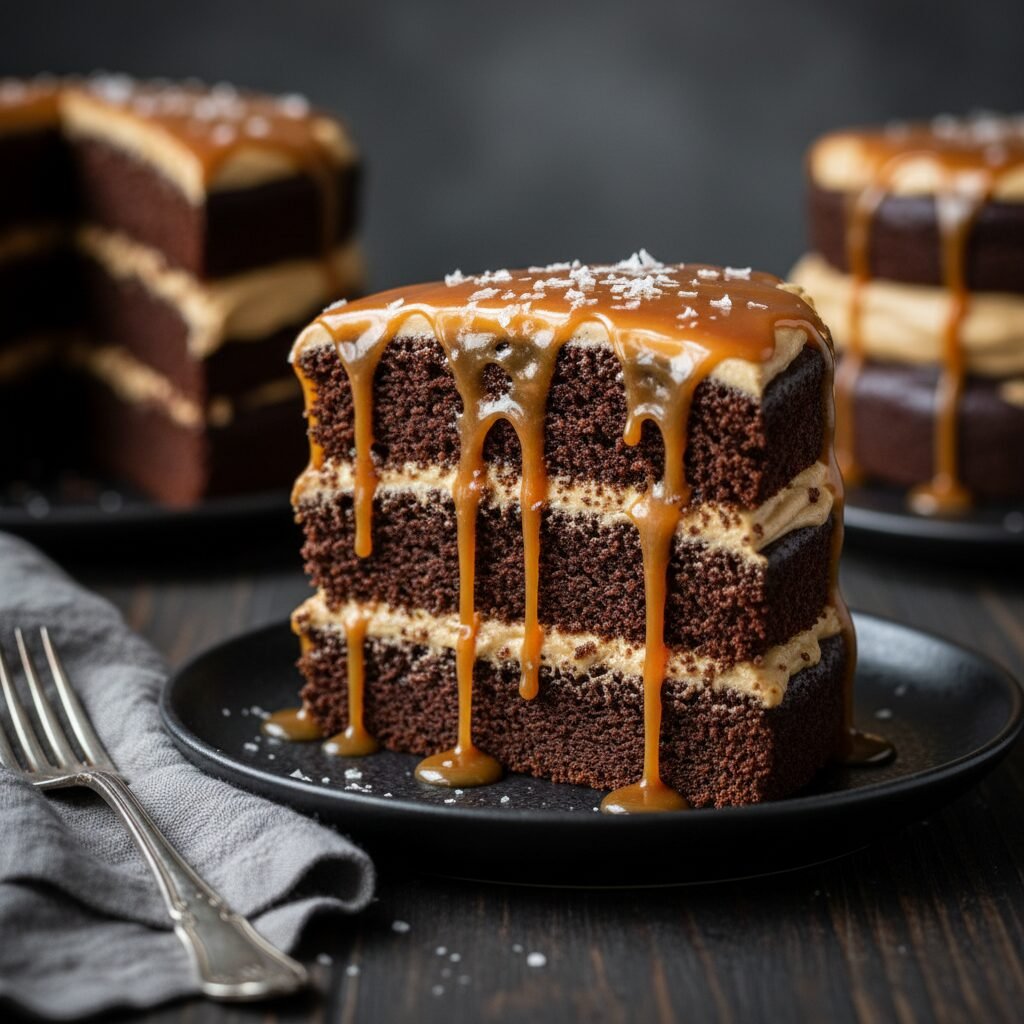 Ultimate Moist Chocolate Fudge Cake With Salted Caramel Frosting