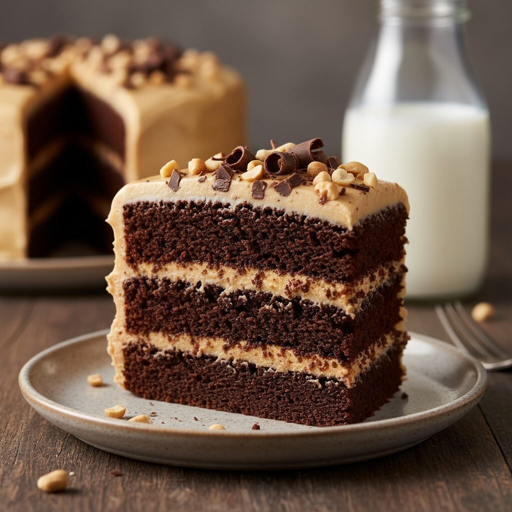 The Ultimate Moist Chocolate Layer Cake With Creamy Peanut Butter Frosting