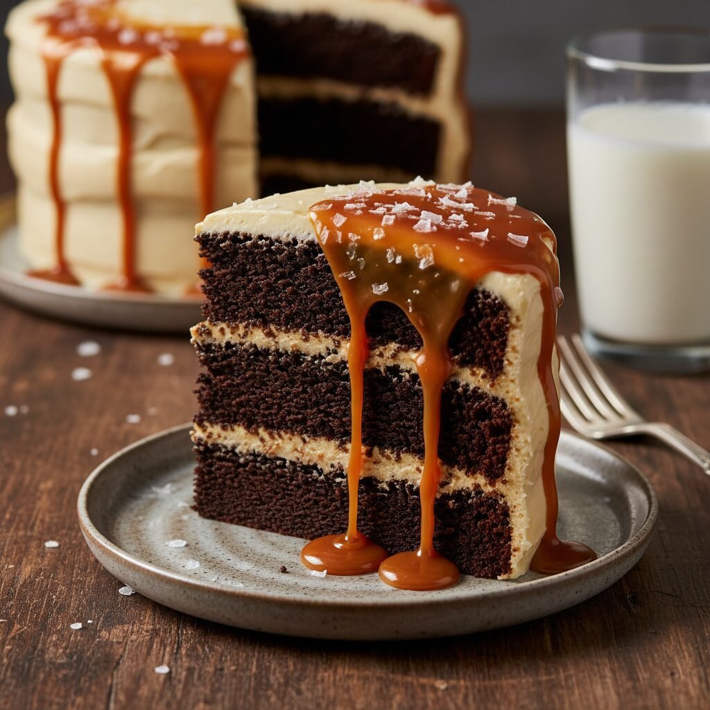 The Ultimate Moist Chocolate Layer Cake With Salted Caramel Frosting