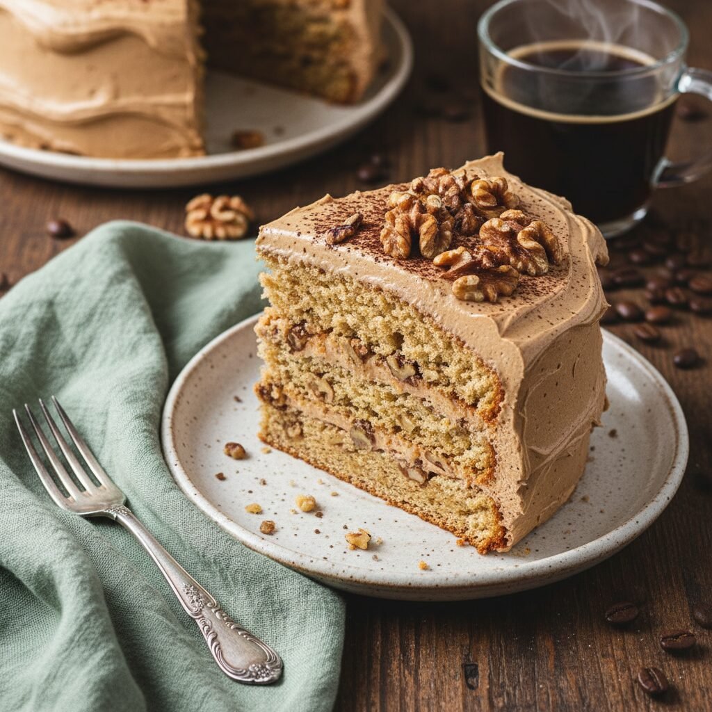 The Ultimate Moist Coffee Walnut Cake with Espresso Buttercream