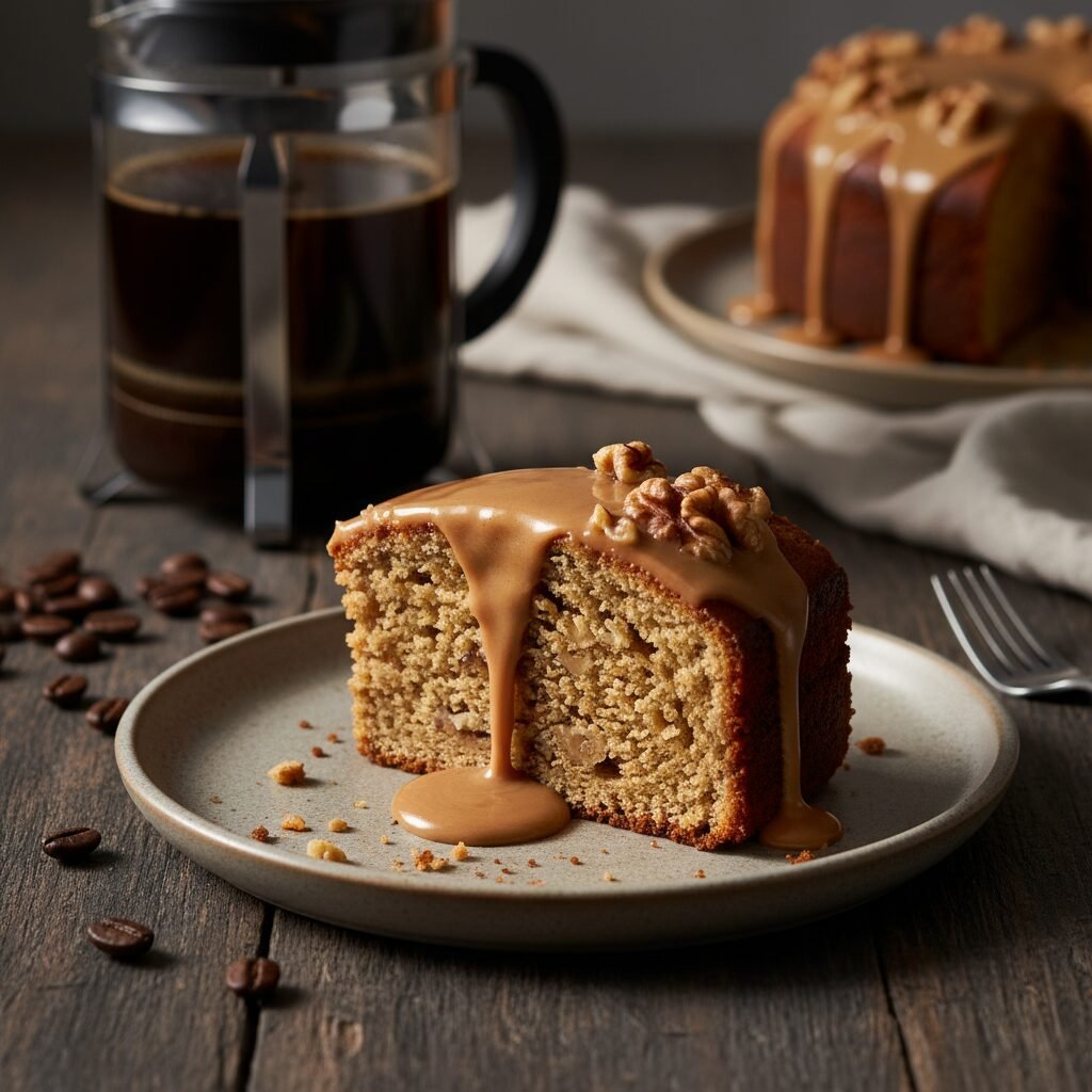 The Ultimate Moist Coffee Walnut Cake with Espresso Glaze