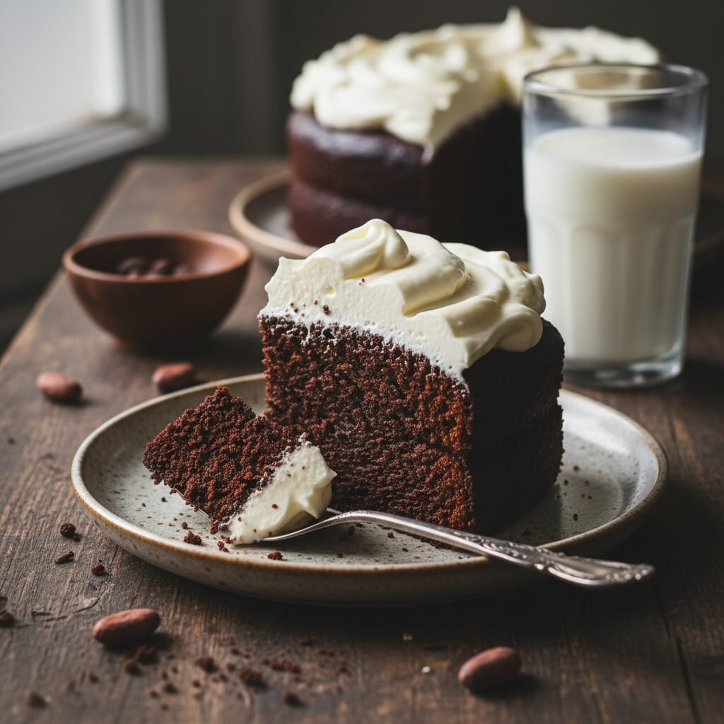 The Ultimate Moist Dark Chocolate Cake With Creamy Vanilla Frosting