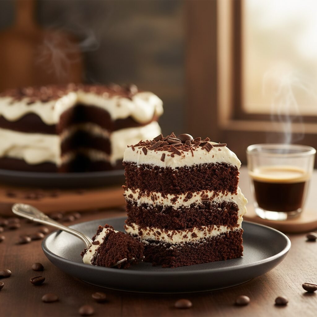 Decadent Moist Mocha Layer Cake With Creamy Mascarpone Frosting