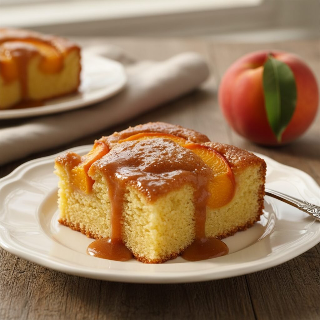 The Ultimate Moist Peach Cake With Brown Sugar Glaze