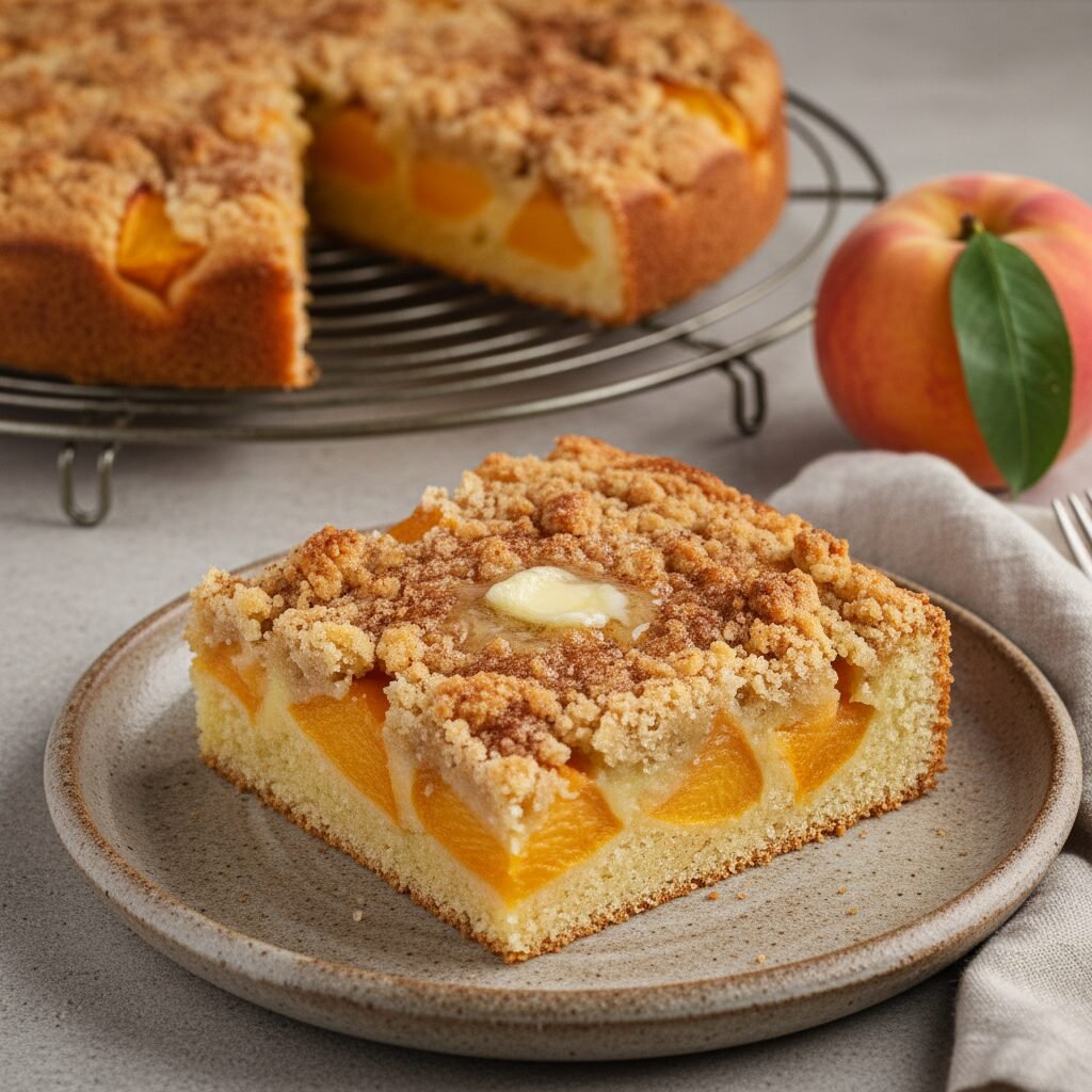 Ultimate Moist Peach Cake with Buttery Crumb Topping