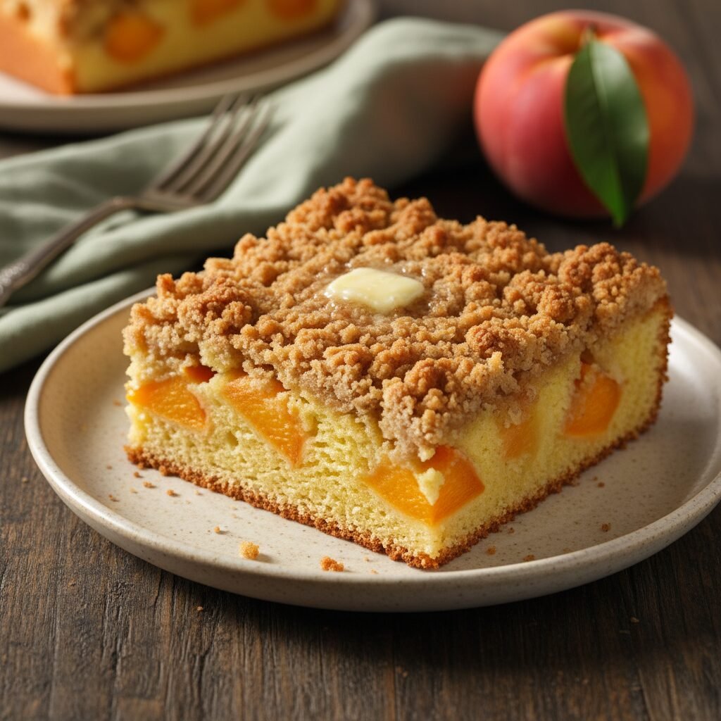 The Best Moist Peach Coffee Cake with Buttery Cinnamon Streusel