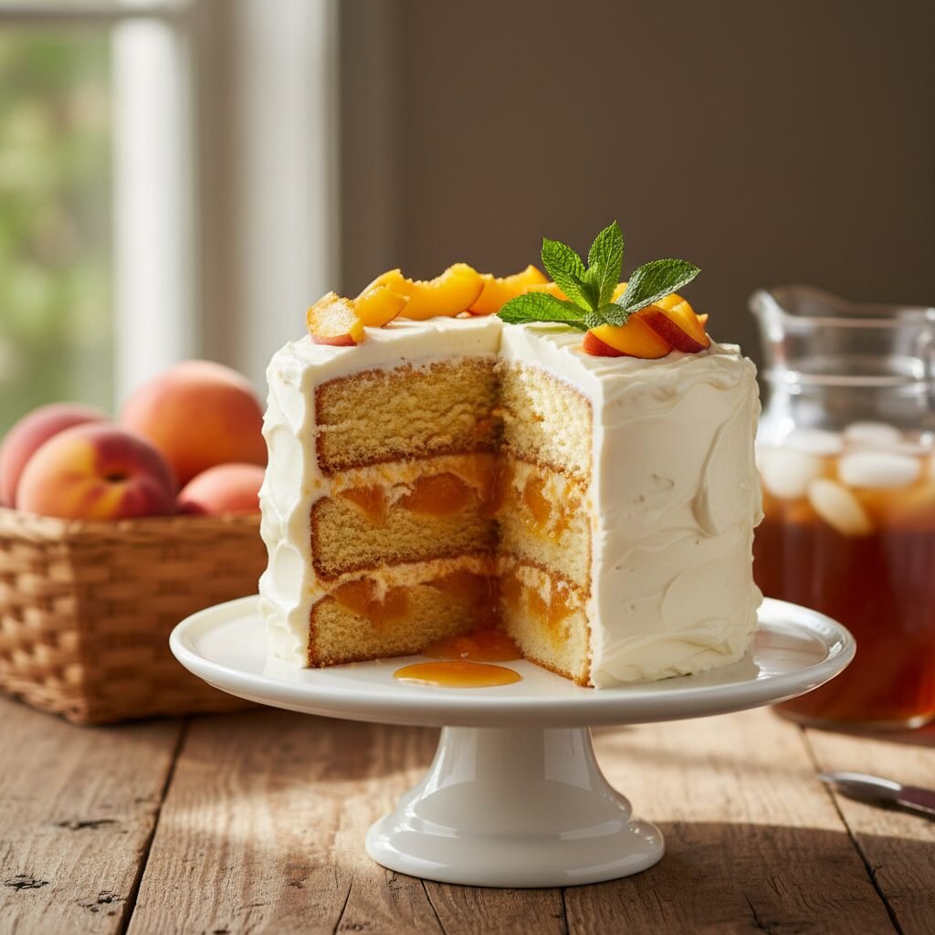 The Ultimate Moist Peach Layer Cake with Fresh Peach Filling