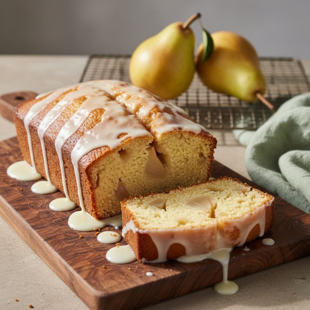 The Ultimate Moist Pear Loaf Cake with Vanilla Bean Glaze