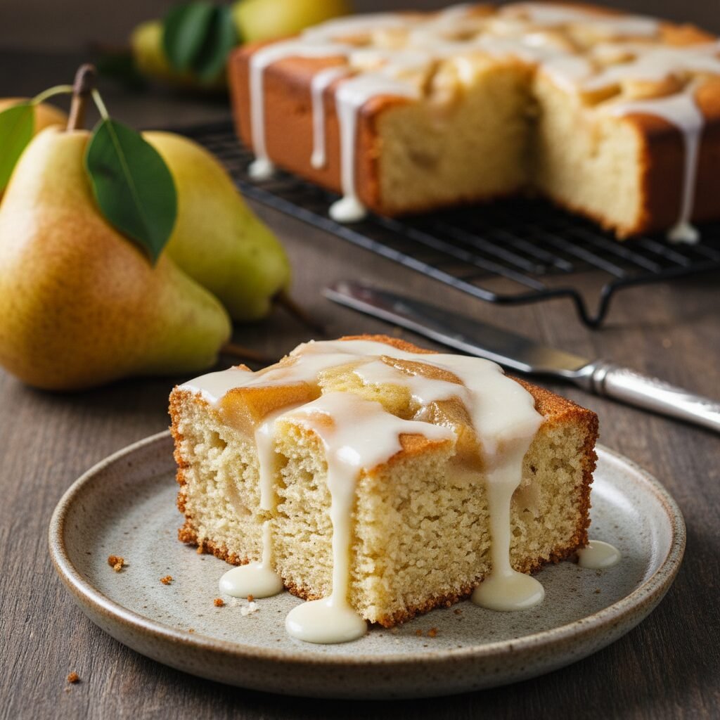 The Ultimate Moist Pear Snack Cake with Brown Butter Glaze