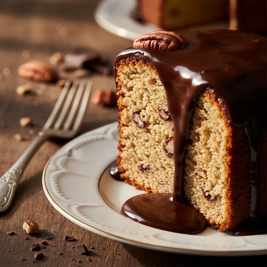 Moist Pecan Cake With Chocolate Ganache Recipe