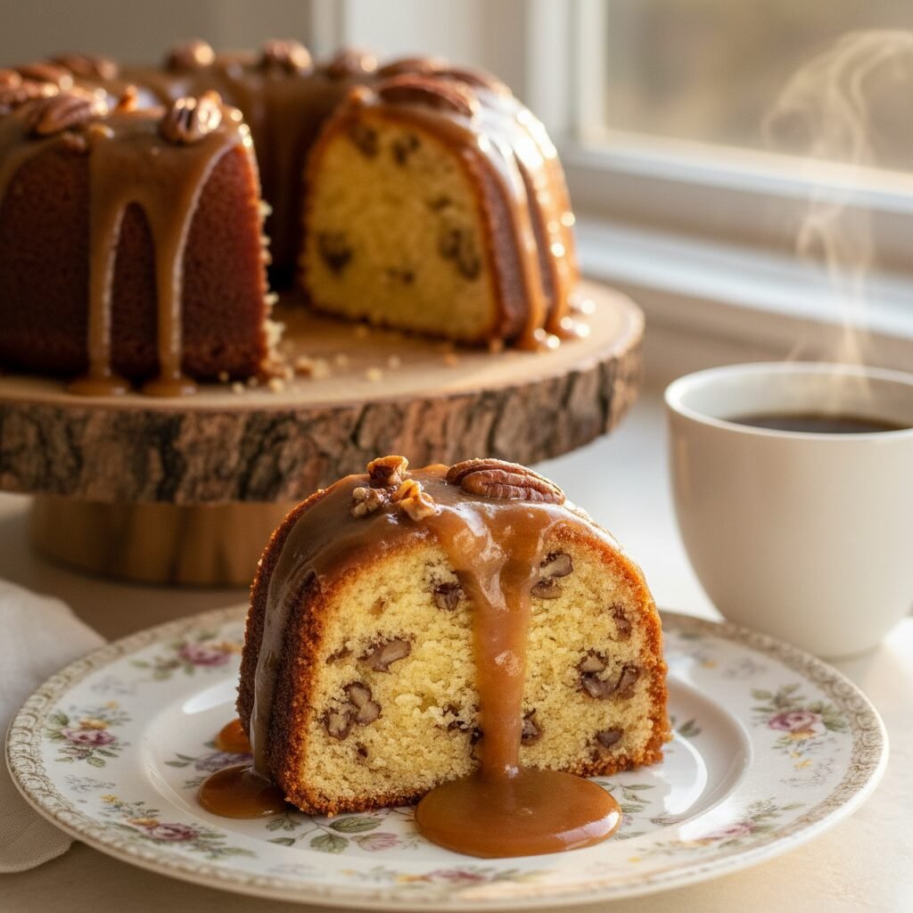 The Ultimate Moist Pecan Pound Cake with Brown Sugar Glaze