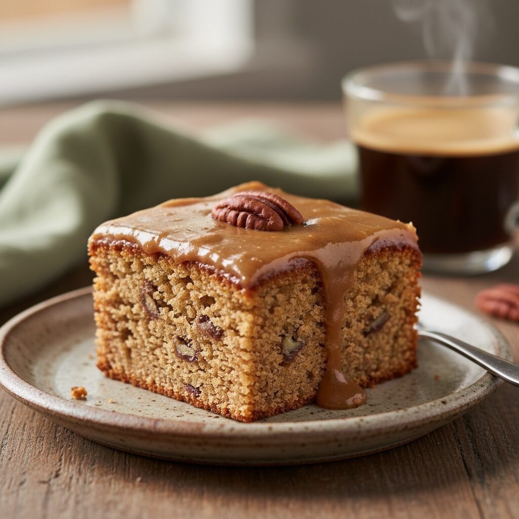 Southern-Style Moist Pecan Snack Cake with Browned Butter Frosting