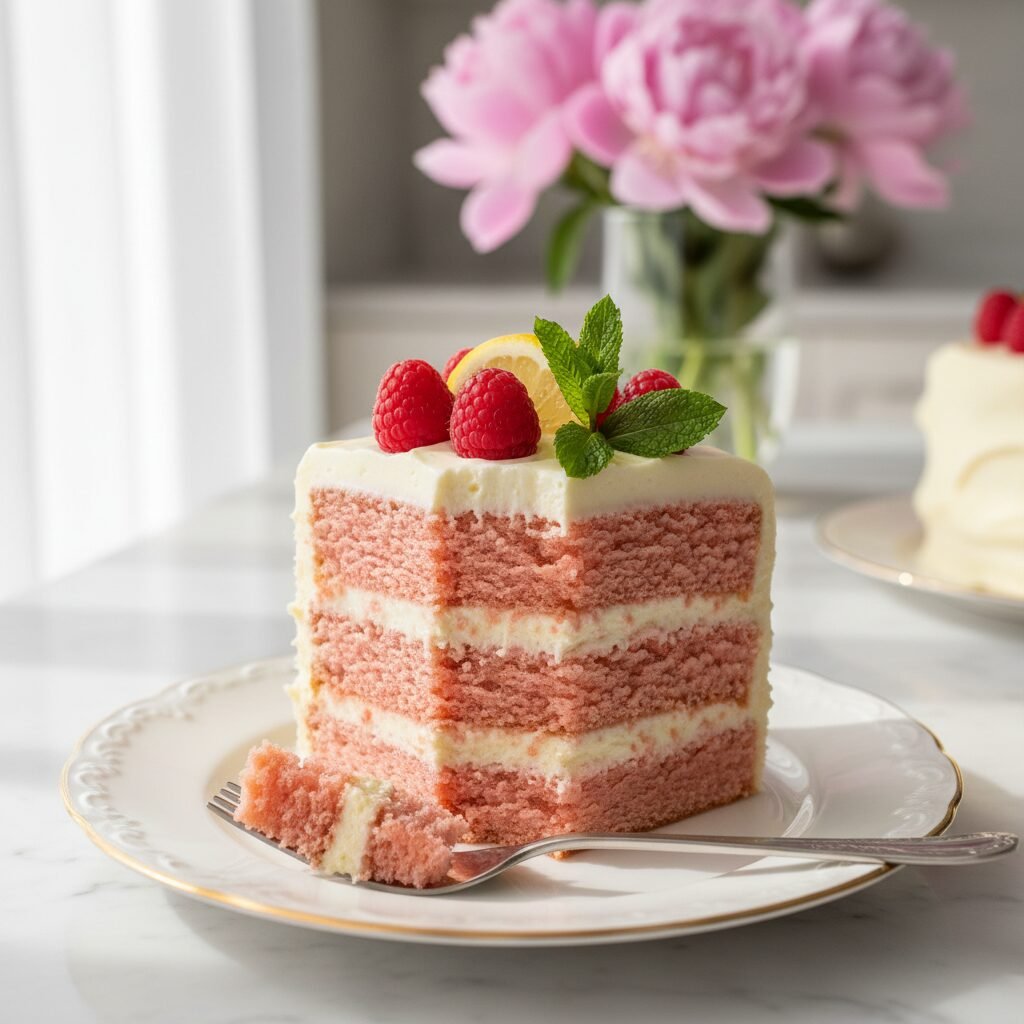 The Ultimate Moist Raspberry Layer Cake with Lemon Cream Cheese Frosting