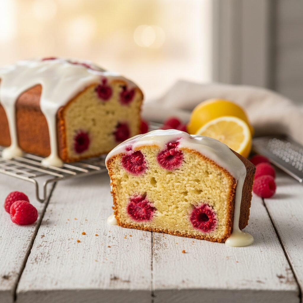 The Ultimate Moist Raspberry Loaf Cake with Lemon Glaze