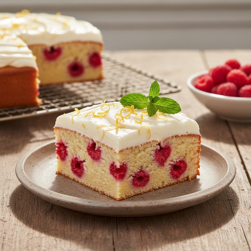 Ultra-Moist Raspberry Sheet Cake with Lemon Cream Cheese Frosting