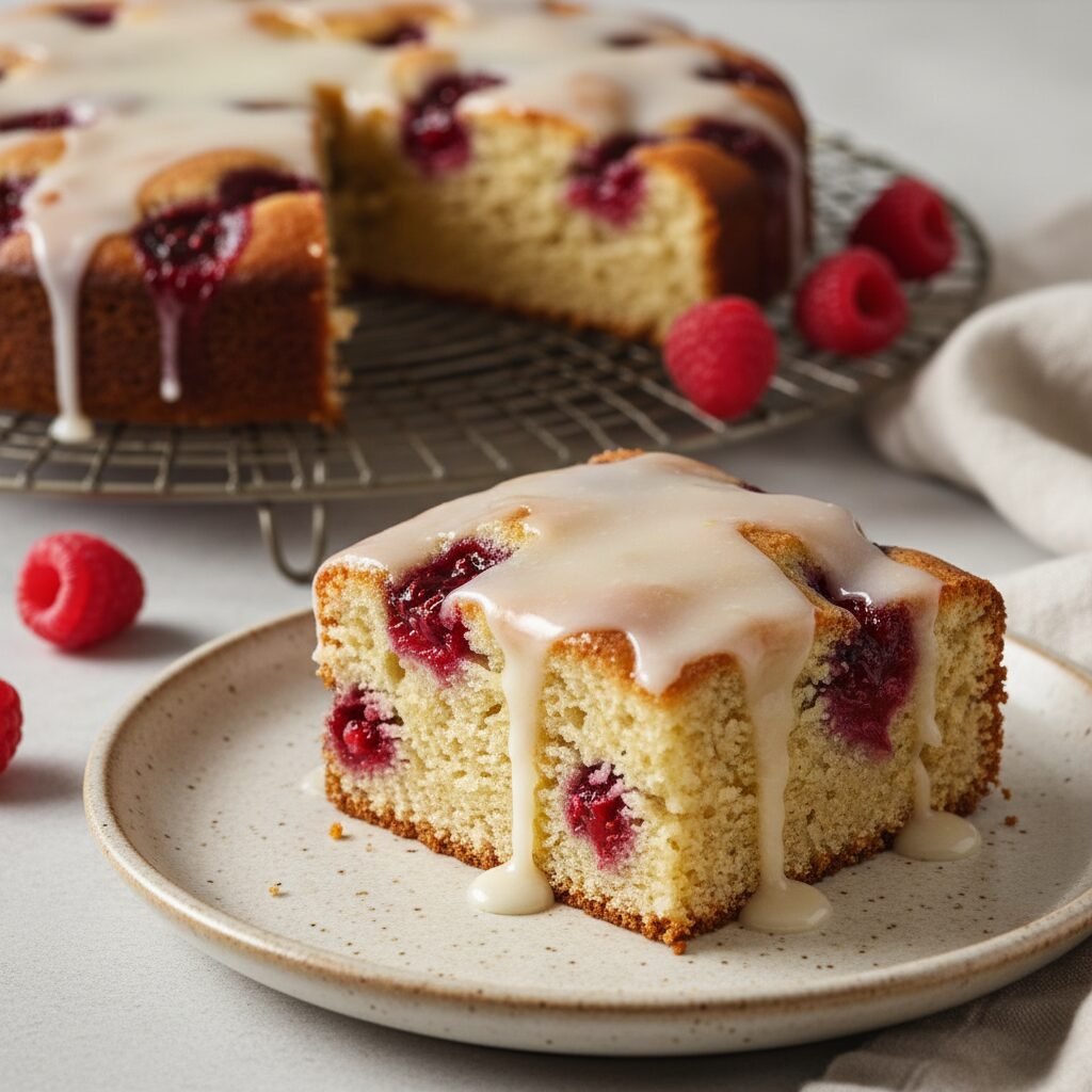 The Ultimate Moist Raspberry Snack Cake with Lemon Glaze