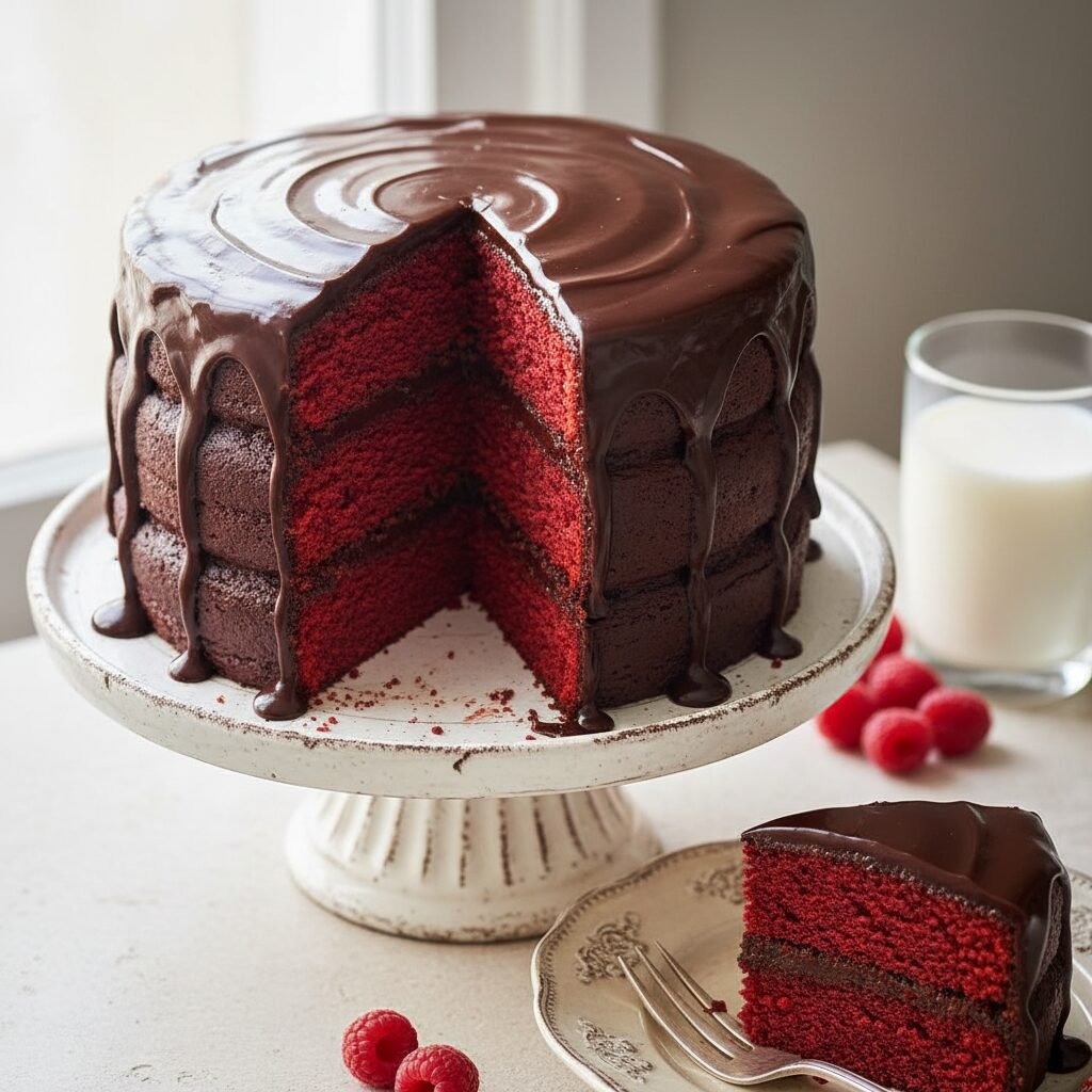 The Ultimate Moist Red Velvet Layer Cake with Decadent Chocolate Ganache