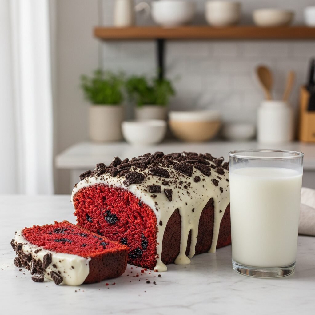 Better Than Bakery Moist Red Velvet Loaf Cake With Oreo Crumbs