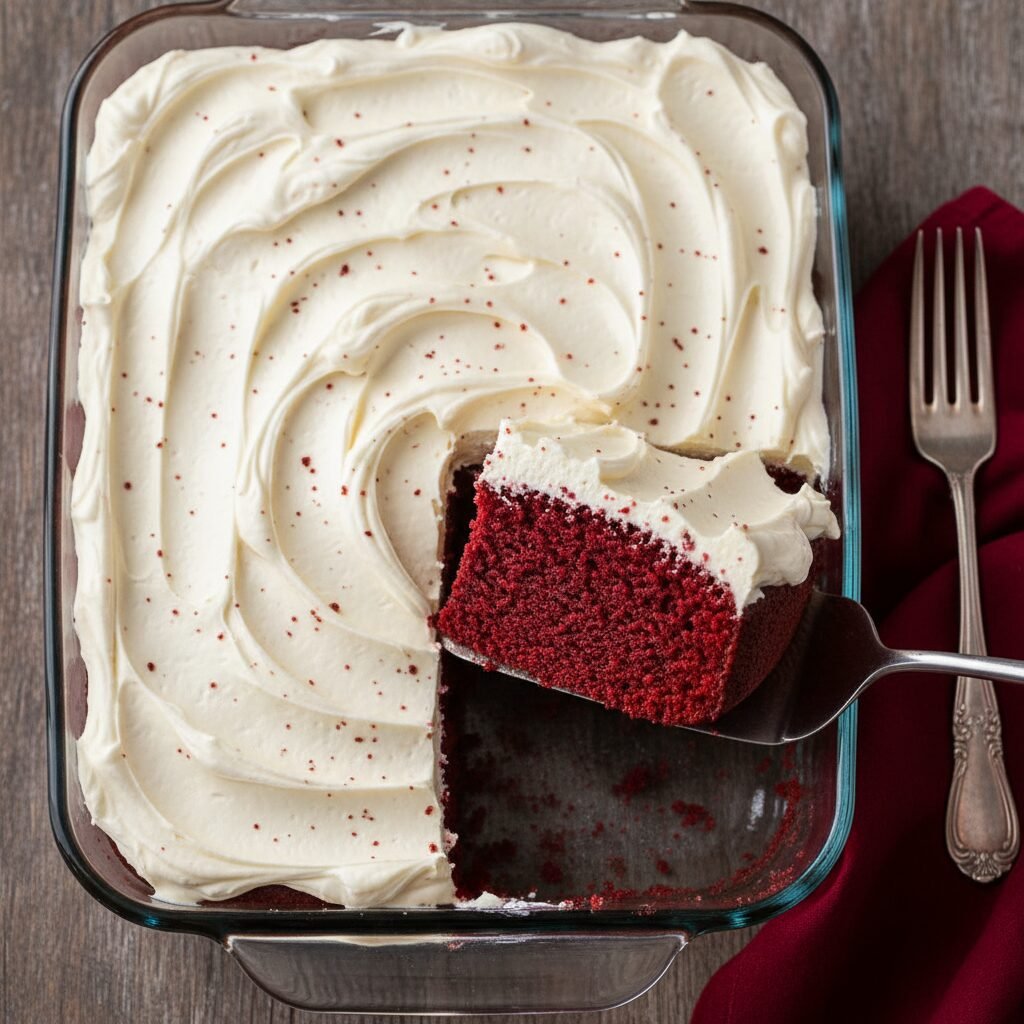 The Best Moist Red Velvet Sheet Cake With Cream Cheese Frosting