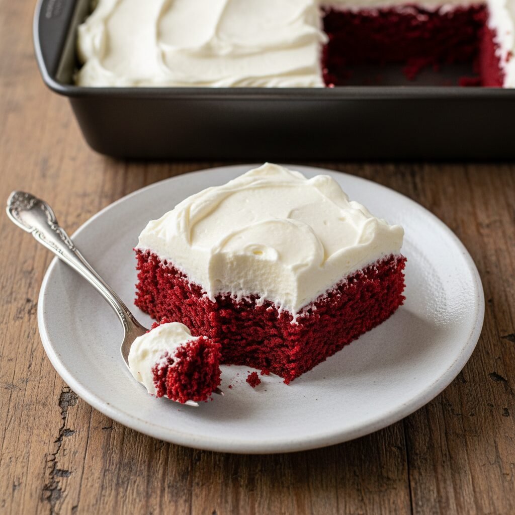 The Ultimate Moist Red Velvet Sheet Cake With Dreamy Whipped Cream Frosting