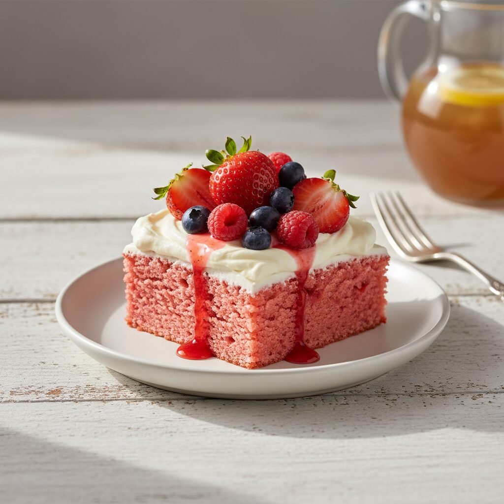 The Ultimate Moist Strawberry Cake with Fresh Berries on Top