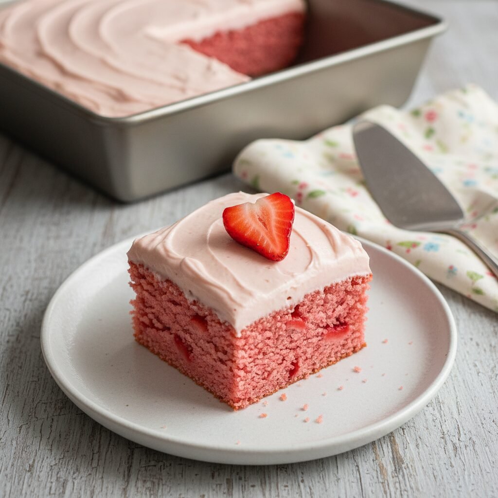 The Best Moist Fresh Strawberry Sheet Cake with Cream Cheese Frosting