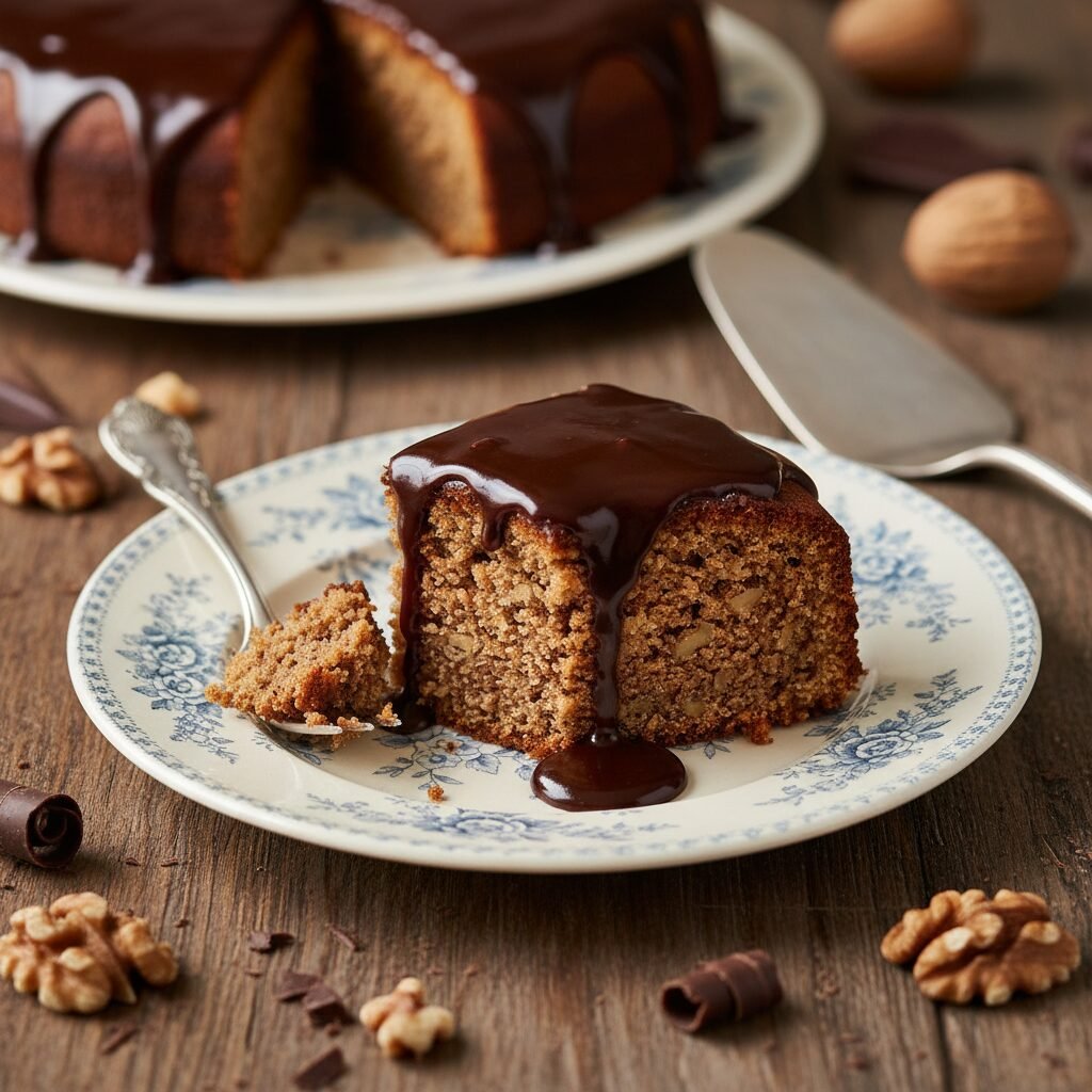 The Ultimate Moist Walnut Cake with Silky Chocolate Ganache