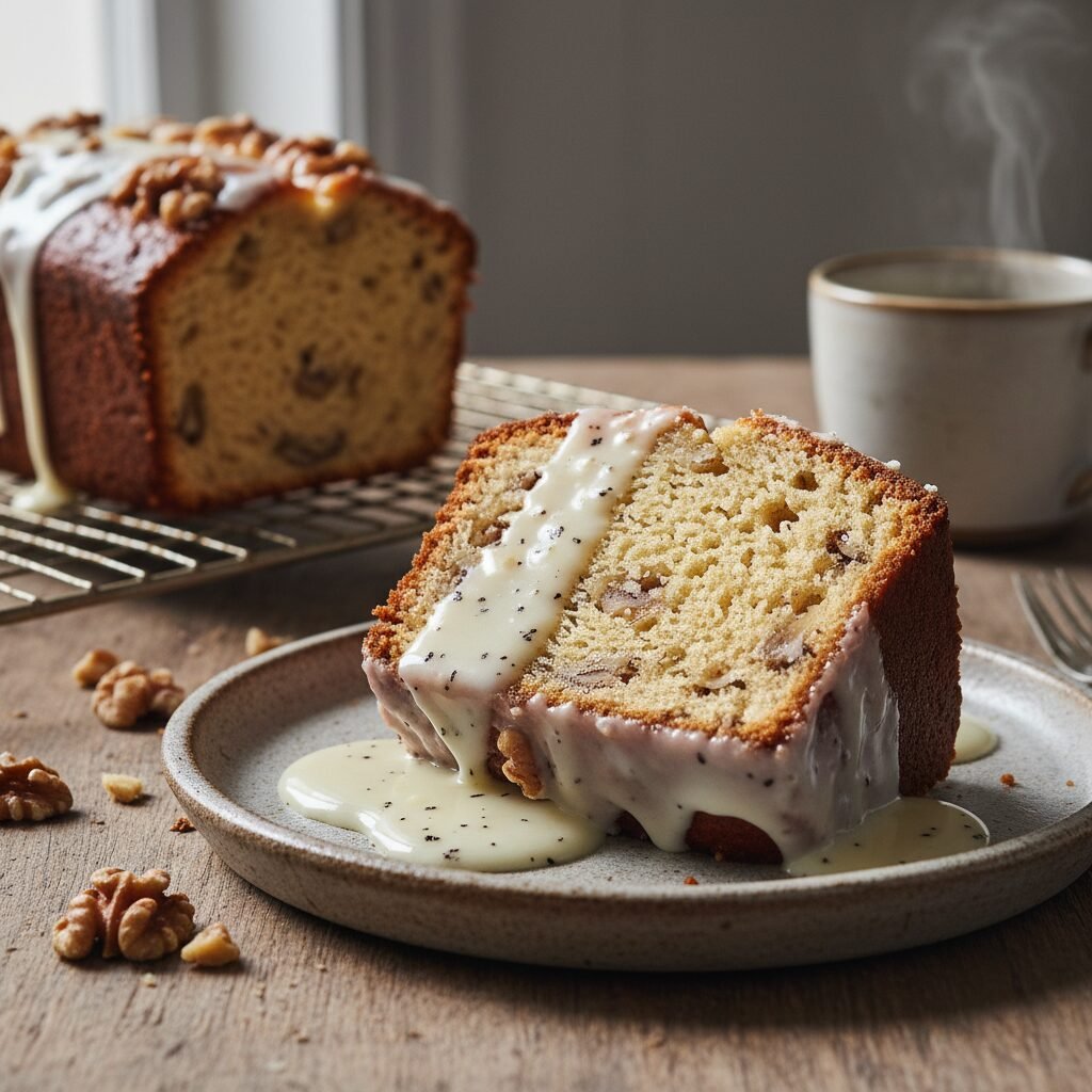 The Ultimate Moist Walnut Pound Cake with Vanilla Bean Glaze