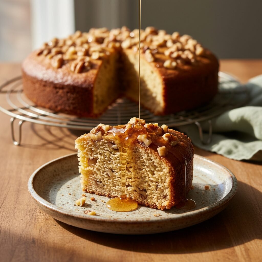 Grandma’s Best Moist Walnut Snack Cake with Maple Glaze