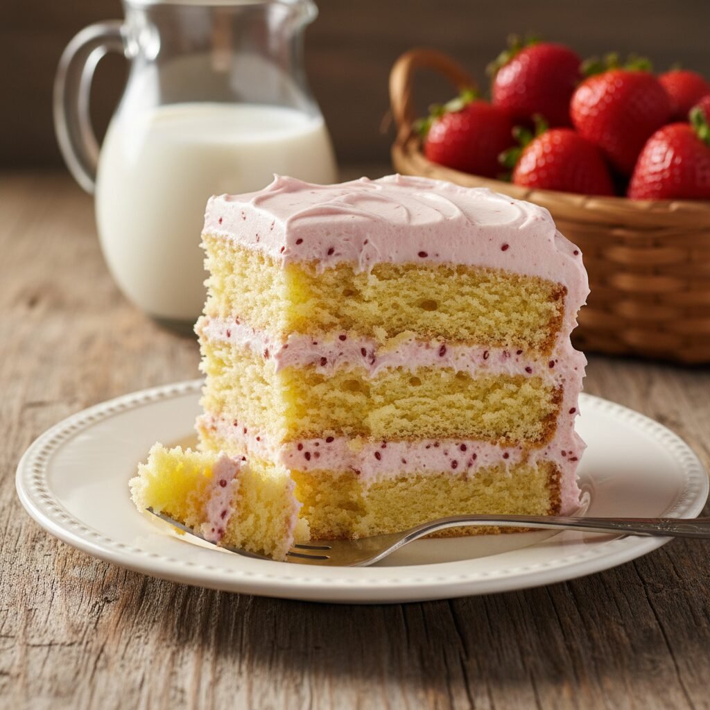 The Ultimate Moist Yellow Layer Cake with Fresh Strawberry Buttercream